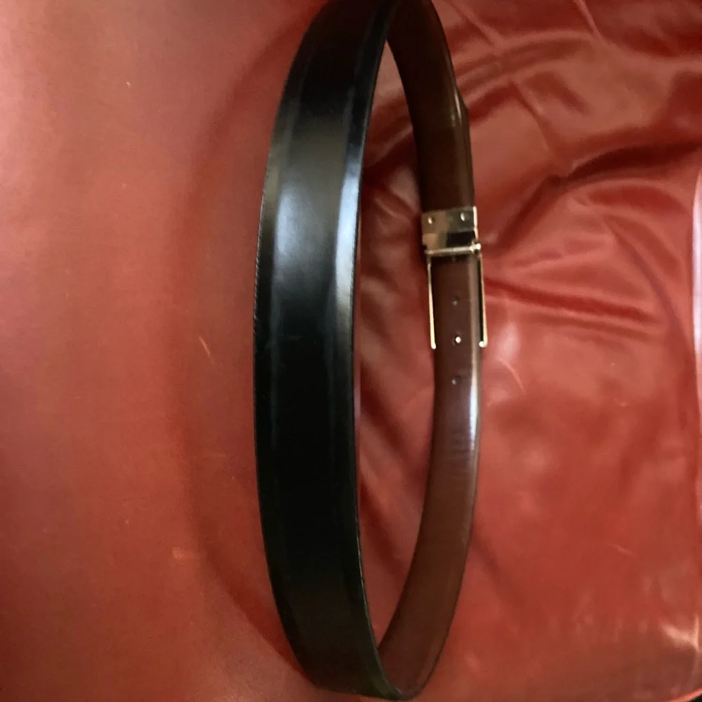 Men's Black Leather Belt Silver Buckle. Donald Trump Brown leather interior - Picture 3 of 8